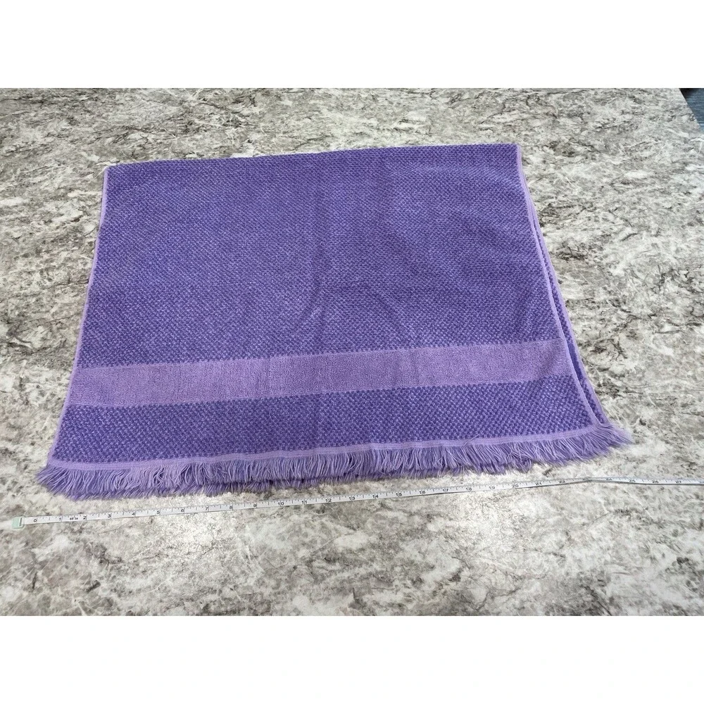 Fieldcrest Purple Cloth Cotton Fringe Towels 3 Piece Set Hand Bath MCM Vintage